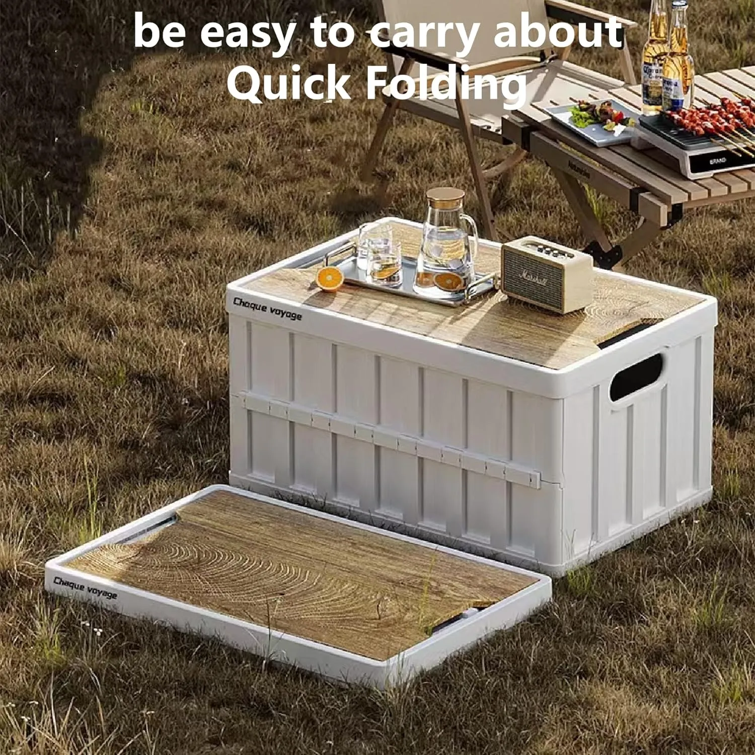 7.93-13.21 gallon large capacity camping folding box storage box organizing box, suitable for home, outdoor camping, car use - black, white, green (White stripes, 16.5x11x8.6)