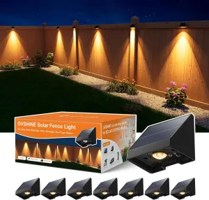 8 Pack Decorative Solar Powered Fence Lights Outdoor Waterproof with Warm White LED Spot Lens, for Outside Wall, Deck, Patio, Yard, Rail, Garage, Pool, Designed for Enhanced Security, Easy Install