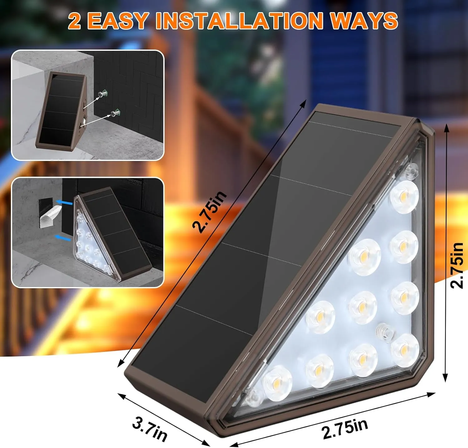 8 Pack Solar Stair Lights, Outdoor Step Lights with Waterproof IP67, Warm White LED Solar Light for Outside Light Decor for Stair, Deck, Front Step, Front Porch, Patio and Backyard