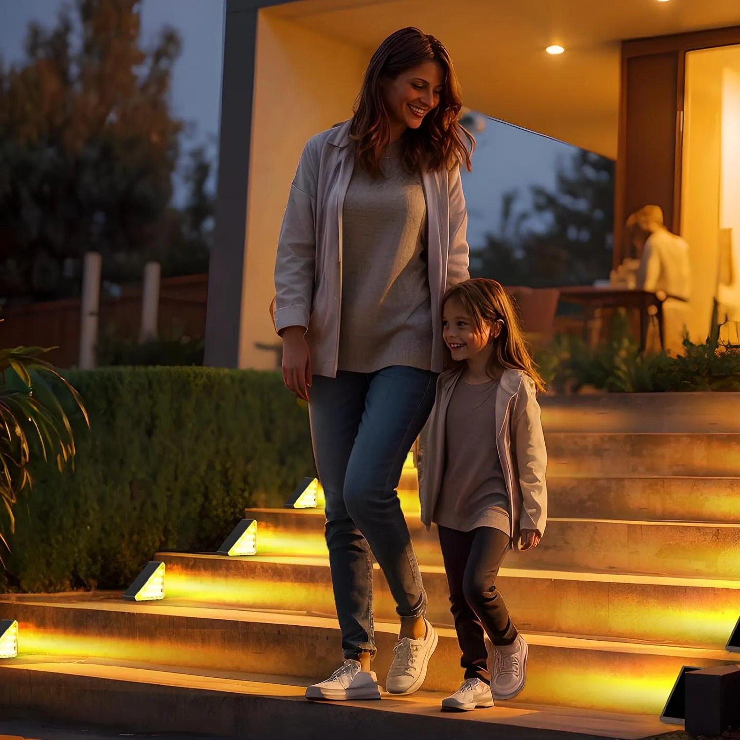 8 Pack Solar Stair Lights, Outdoor Step Lights with Waterproof IP67, Warm White LED Solar Light for Outside Light Decor for Stair, Deck, Front Step, Front Porch, Patio and Backyard