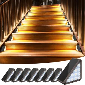 8 Pack Solar Stair Lights, Outdoor Step Lights with Waterproof IP67, Warm White LED Solar Light for Outside Light Decor for Stair, Deck, Front Step, Front Porch, Patio and Backyard