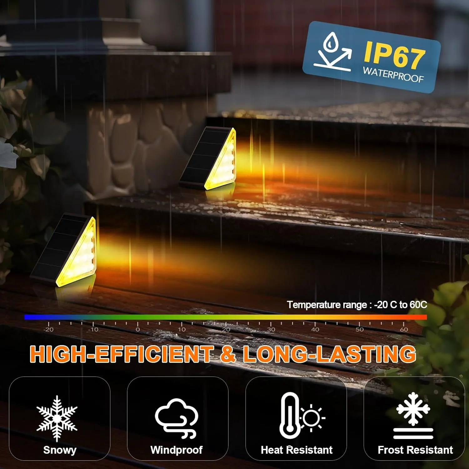 8 Pack Solar Stair Lights, Outdoor Step Lights with Waterproof IP67, Warm White LED Solar Light for Outside Light Decor for Stair, Deck, Front Step, Front Porch, Patio and Backyard
