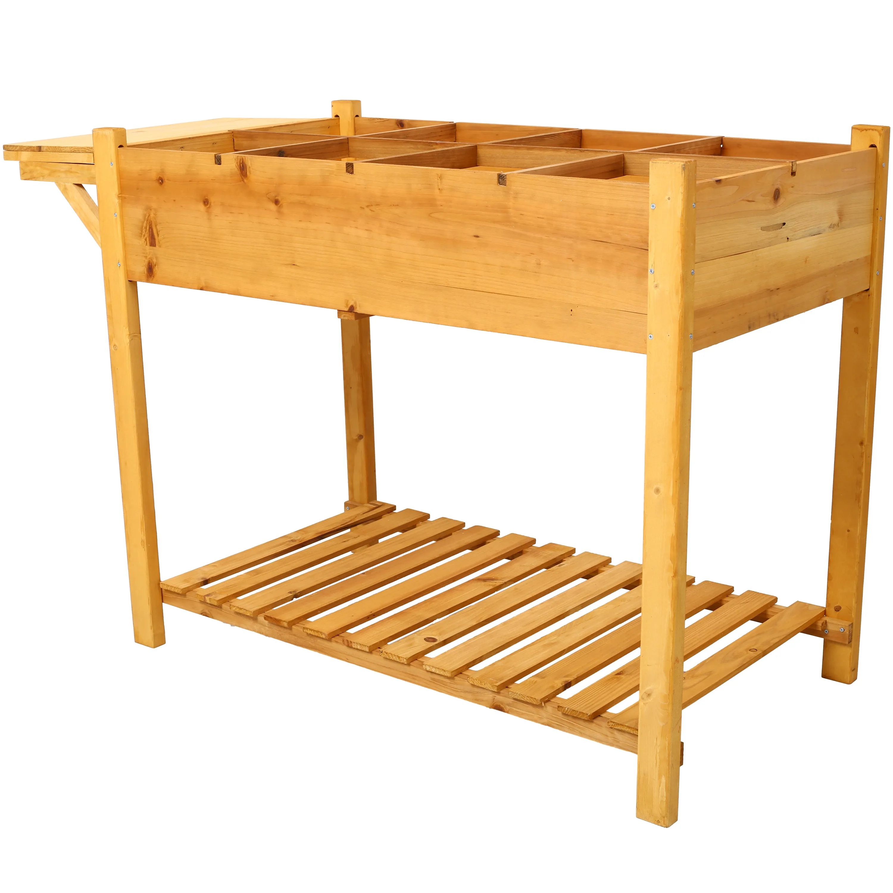 8 Pockets Horticulture Raised Garden Bed Elevated Wood Planter Box Stand with Foldable Side Table and Storage Shelf for Herb/Vegetables/Flowers