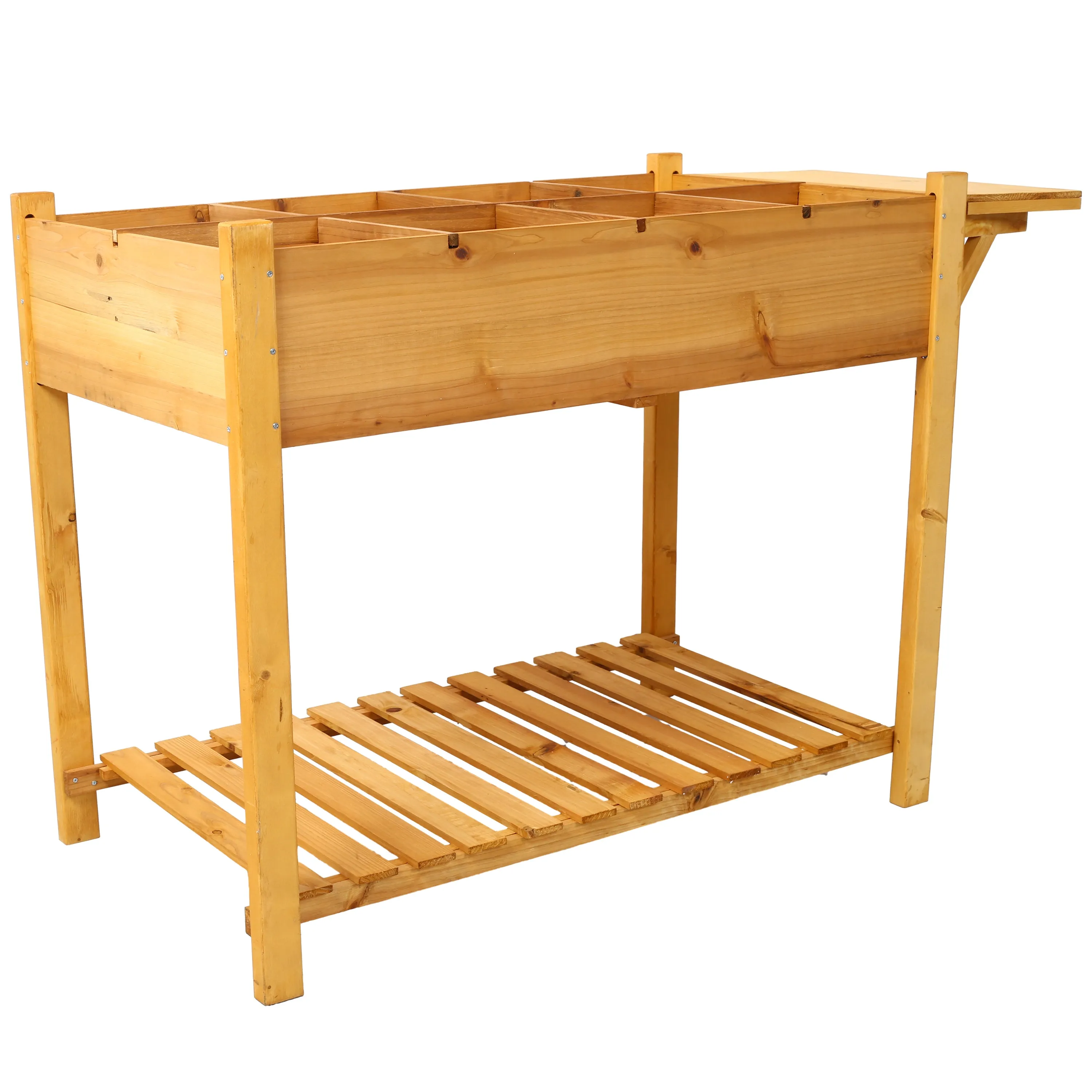 8 Pockets Horticulture Raised Garden Bed Elevated Wood Planter Box Stand with Foldable Side Table and Storage Shelf for Herb/Vegetables/Flowers