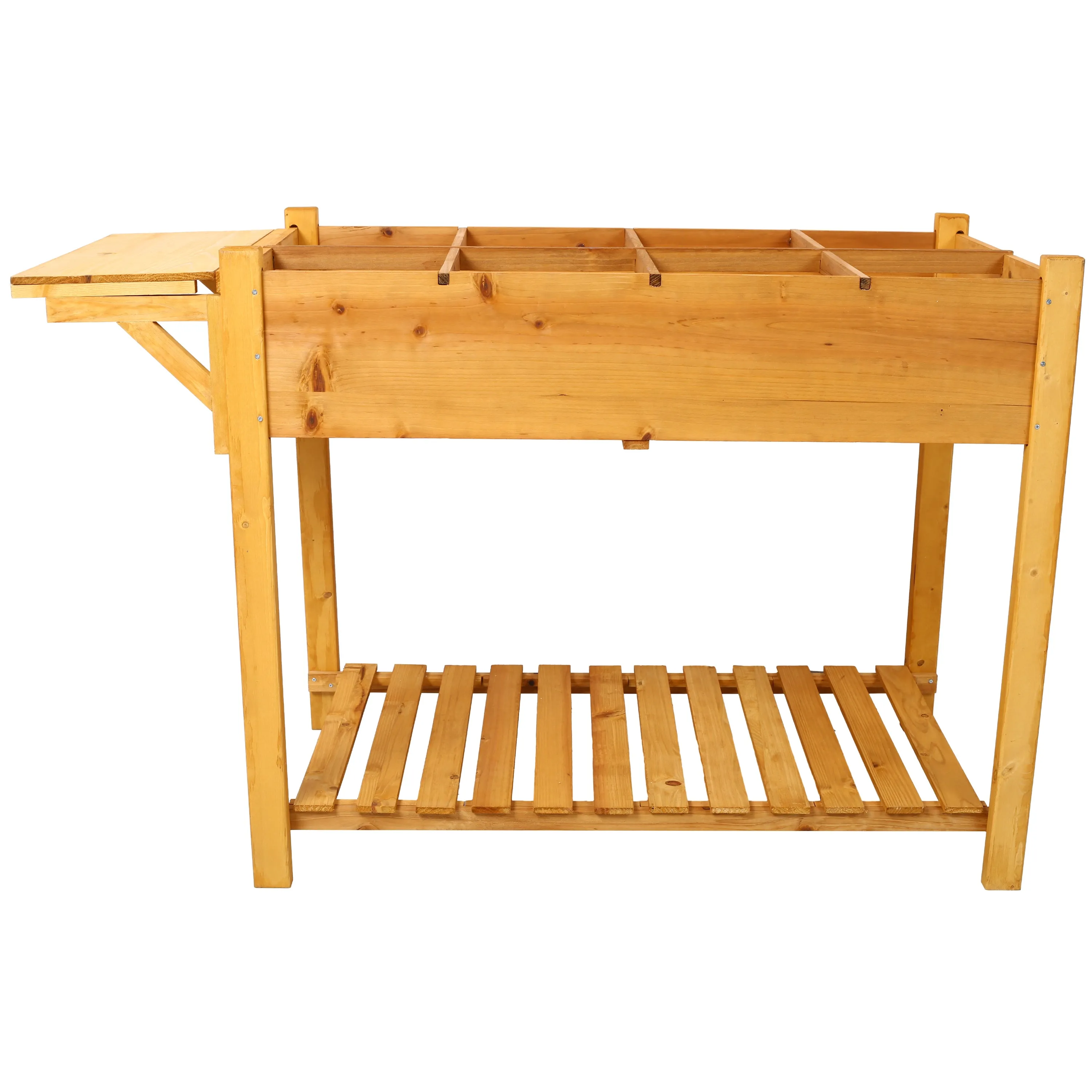 8 Pockets Horticulture Raised Garden Bed Elevated Wood Planter Box Stand with Foldable Side Table and Storage Shelf for Herb/Vegetables/Flowers