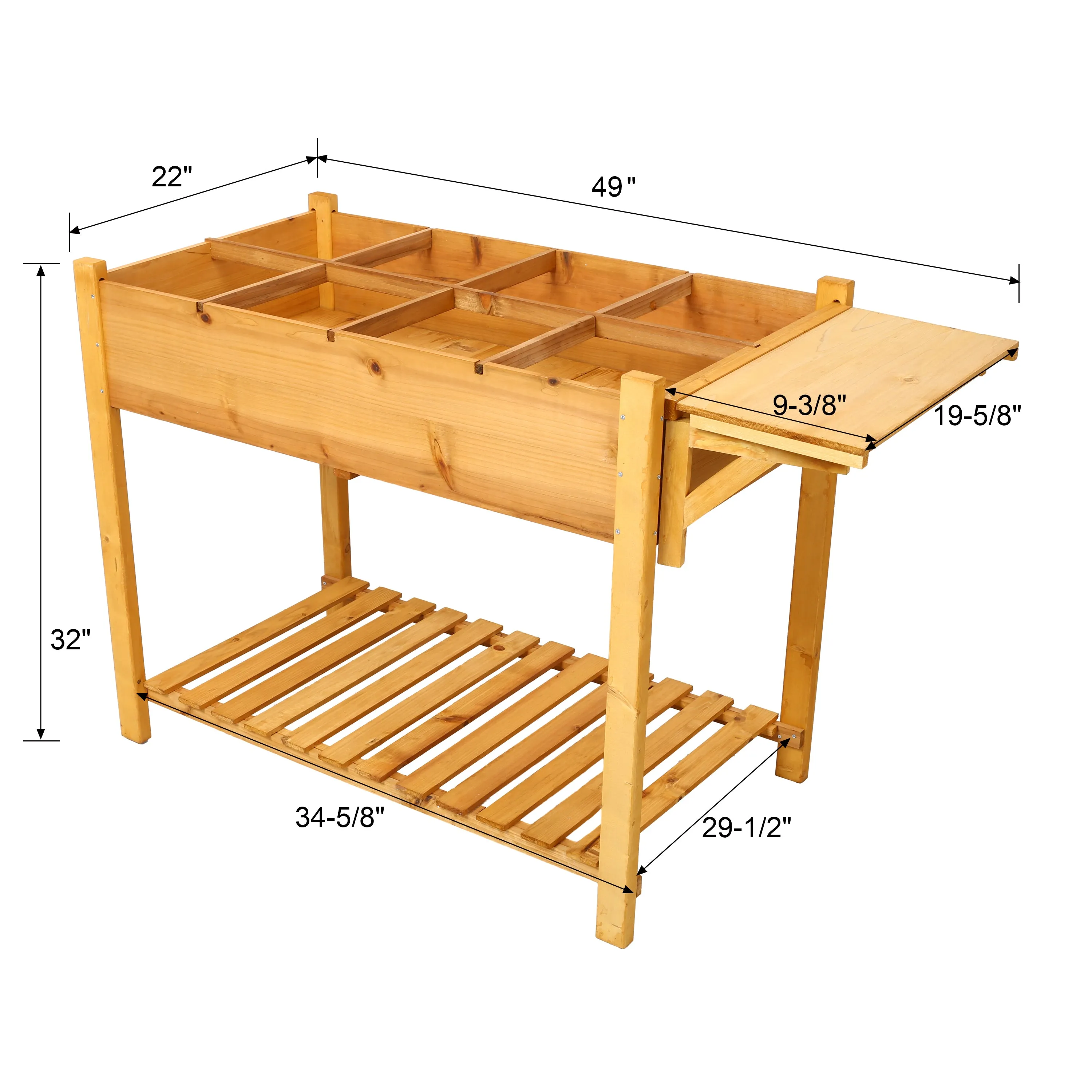 8 Pockets Horticulture Raised Garden Bed Elevated Wood Planter Box Stand with Foldable Side Table and Storage Shelf for Herb/Vegetables/Flowers