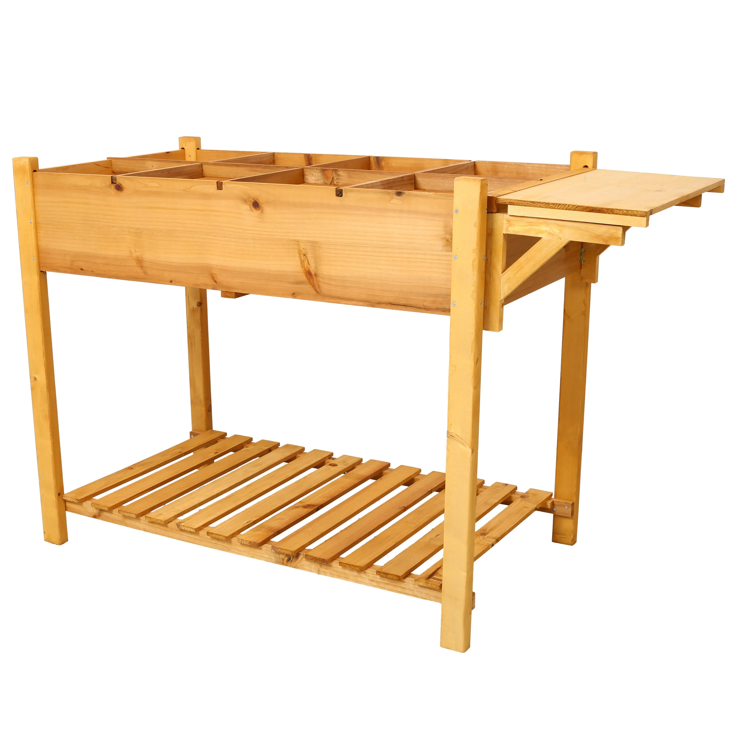 8 Pockets Horticulture Raised Garden Bed Elevated Wood Planter Box Stand with Foldable Side Table and Storage Shelf for Herb/Vegetables/Flowers