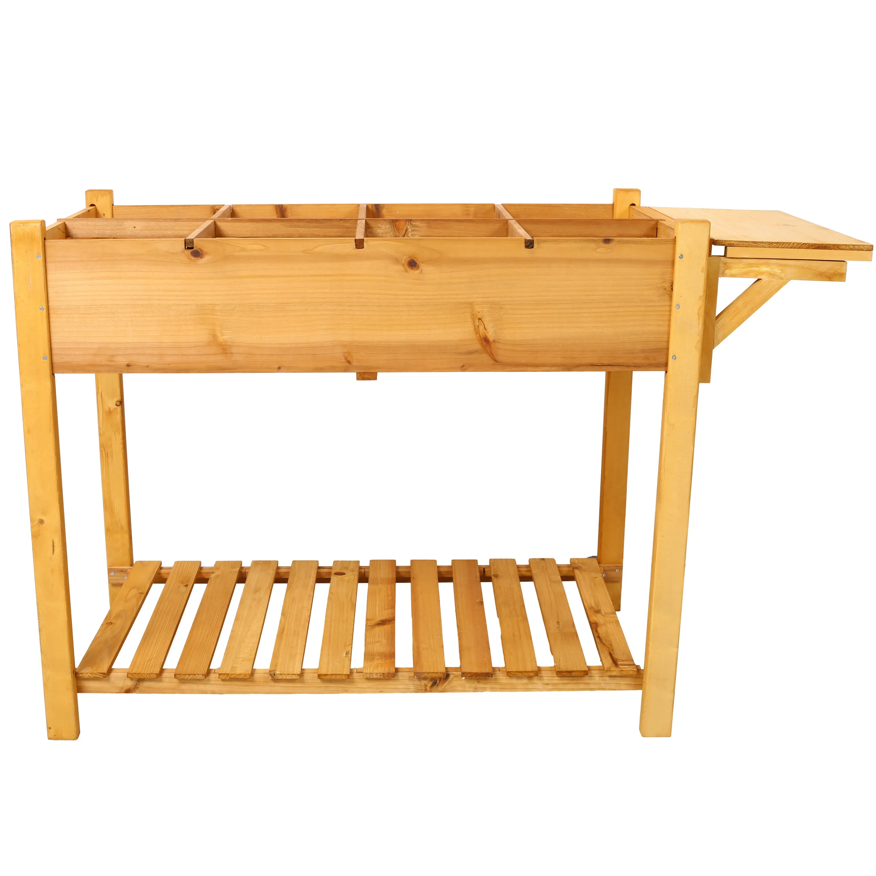 8 Pockets Horticulture Raised Garden Bed Elevated Wood Planter Box Stand with Foldable Side Table and Storage Shelf for Herb/Vegetables/Flowers