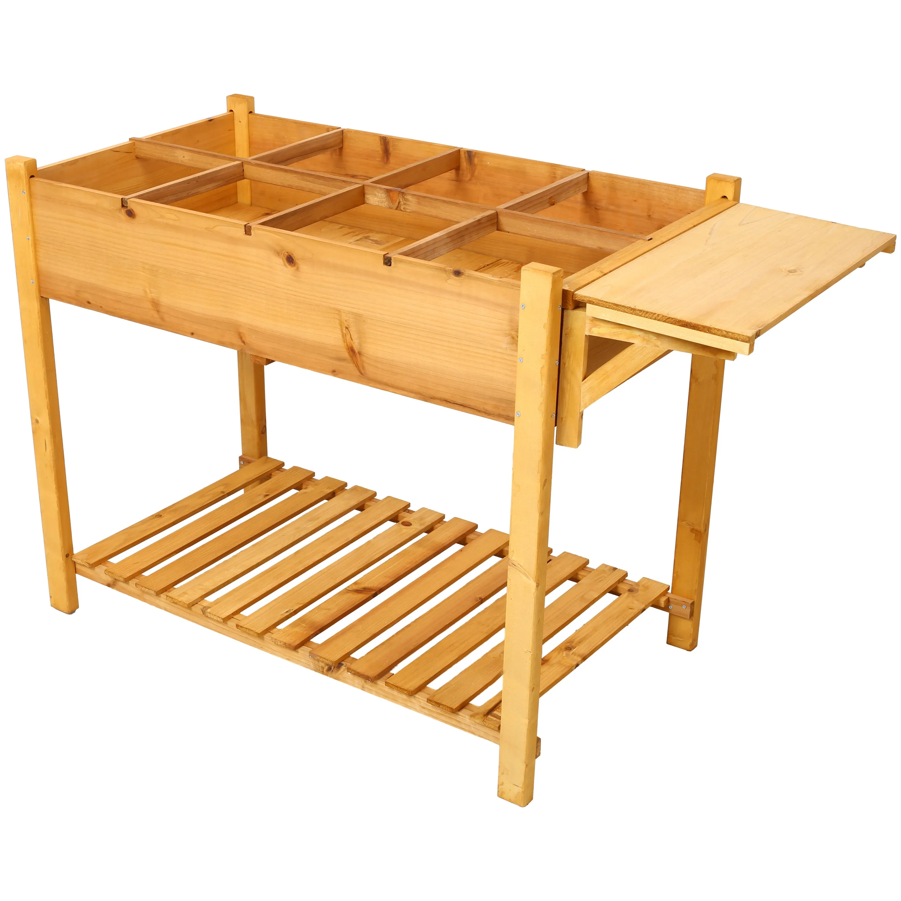 8 Pockets Horticulture Raised Garden Bed Elevated Wood Planter Box Stand with Foldable Side Table and Storage Shelf for Herb/Vegetables/Flowers