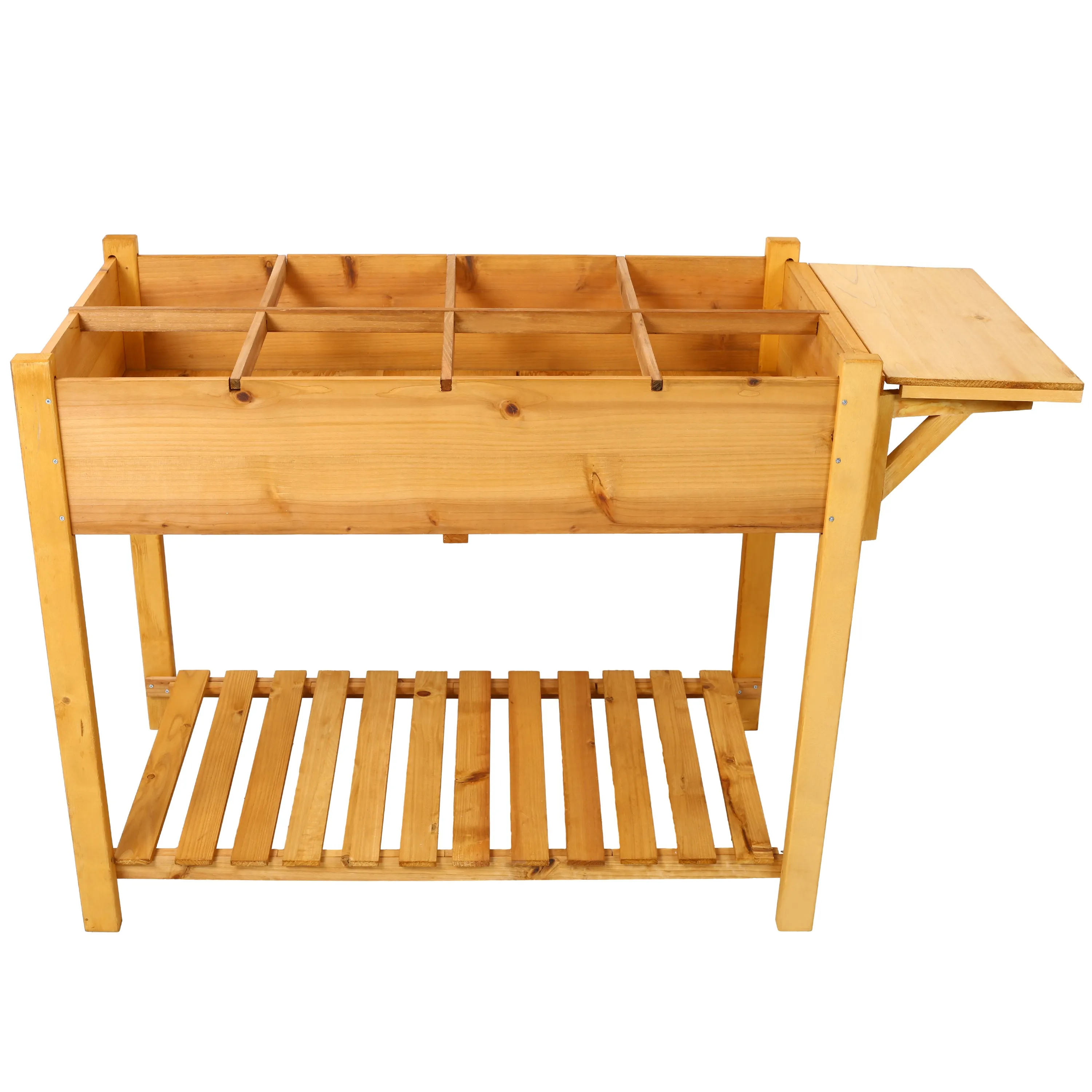 8 Pockets Horticulture Raised Garden Bed Elevated Wood Planter Box Stand with Foldable Side Table and Storage Shelf for Herb/Vegetables/Flowers