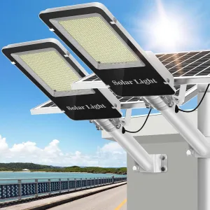 8000W Solar Street Lights Outdoor - LED 6500K Solar Lights Outdoor Dusk to Dawn, High Brightness Solar Parking Lot Lights Commercial, IP66 Waterproof Street Lights Solar Powered for Yard (2 Pack)