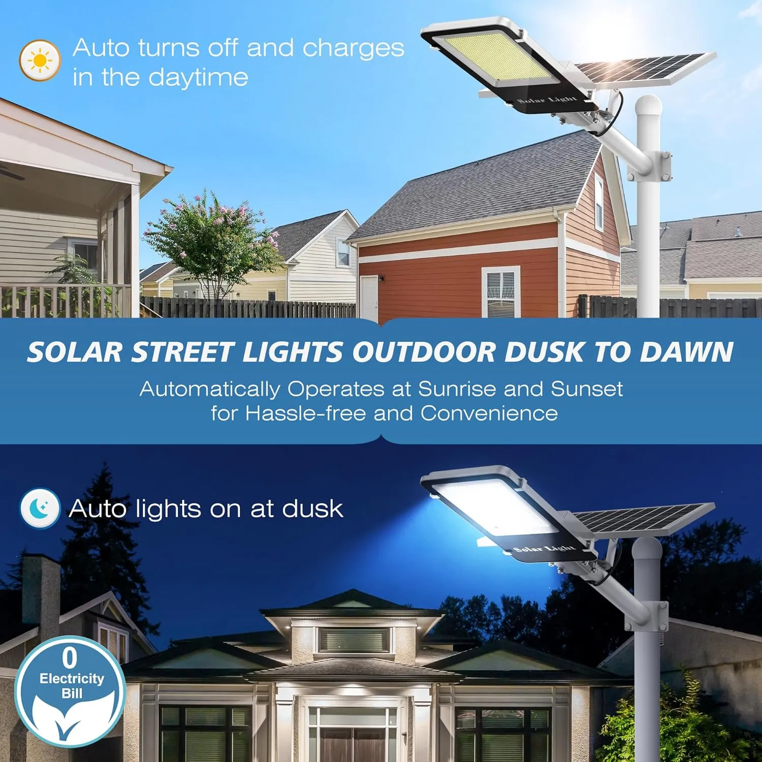8000W Solar Street Lights Outdoor - LED 6500K Solar Lights Outdoor Dusk to Dawn, High Brightness Solar Parking Lot Lights Commercial, IP66 Waterproof Street Lights Solar Powered for Yard (2 Pack)