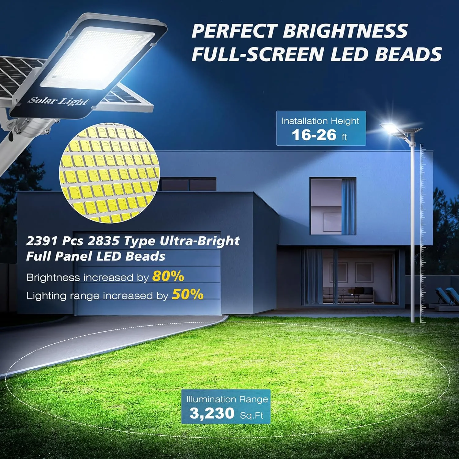 8000W Solar Street Lights Outdoor - LED 6500K Solar Lights Outdoor Dusk to Dawn, High Brightness Solar Parking Lot Lights Commercial, IP66 Waterproof Street Lights Solar Powered for Yard (2 Pack)