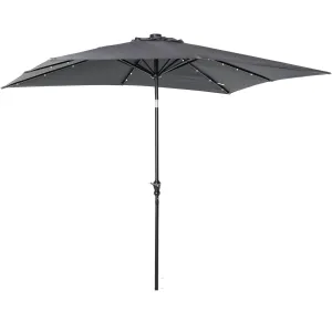 9' x 7' Solar Umbrella with LED Lighted, Tilt & Crank, Dark Gray