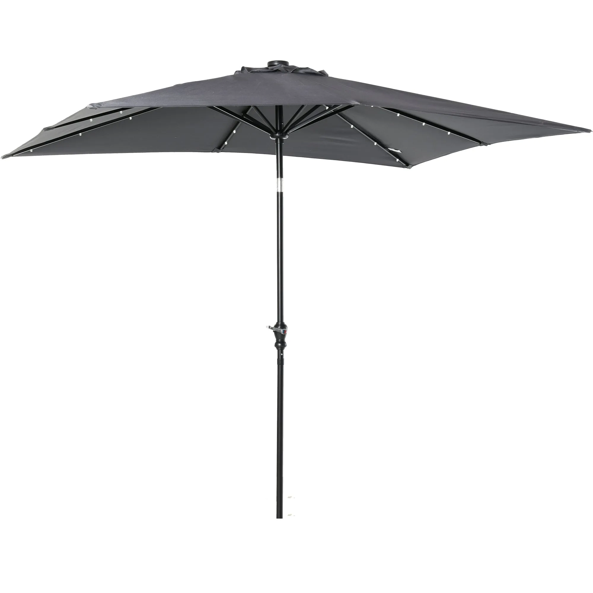 9' x 7' Solar Umbrella with LED Lighted, Tilt & Crank, Dark Gray