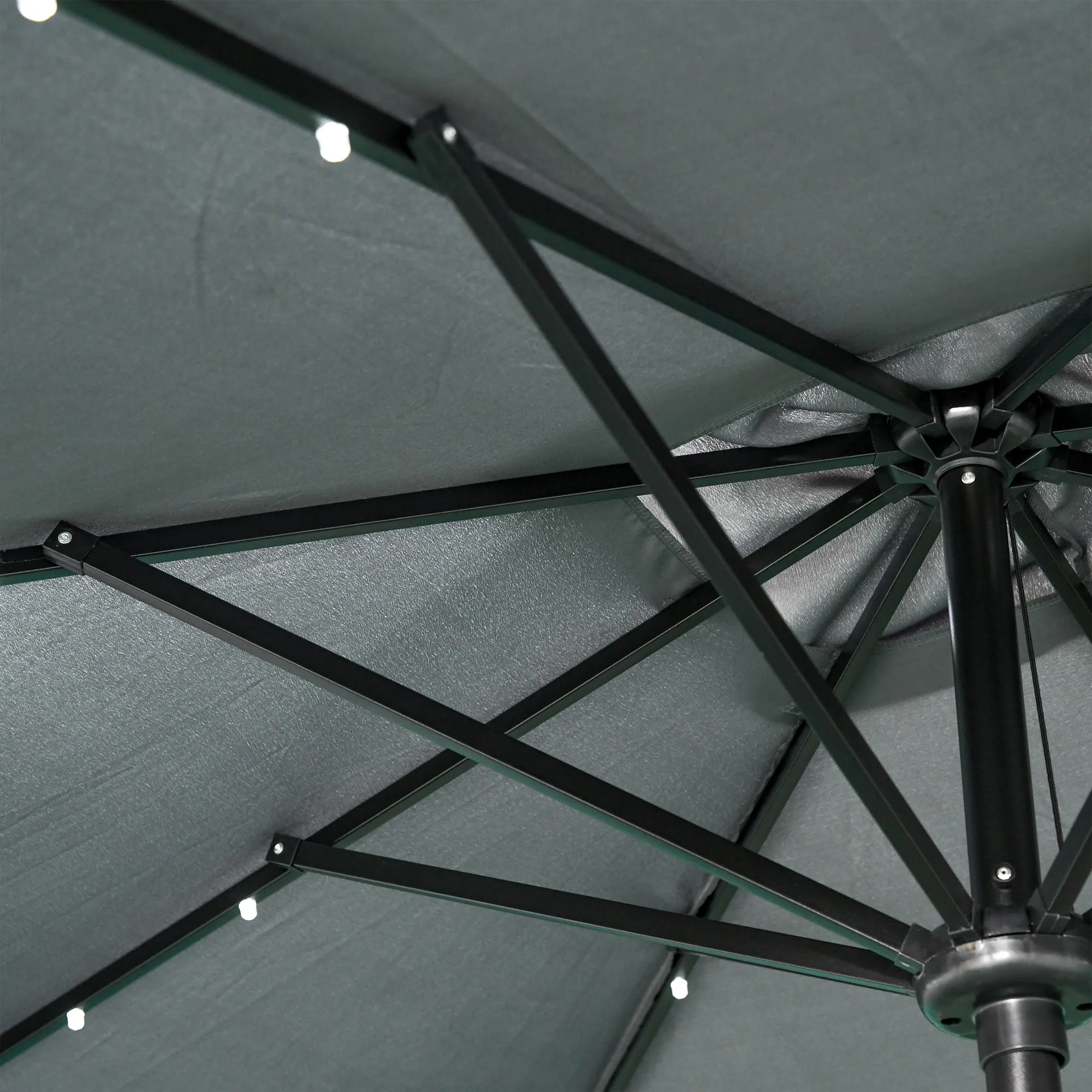 9' x 7' Solar Umbrella with LED Lighted, Tilt & Crank, Dark Gray
