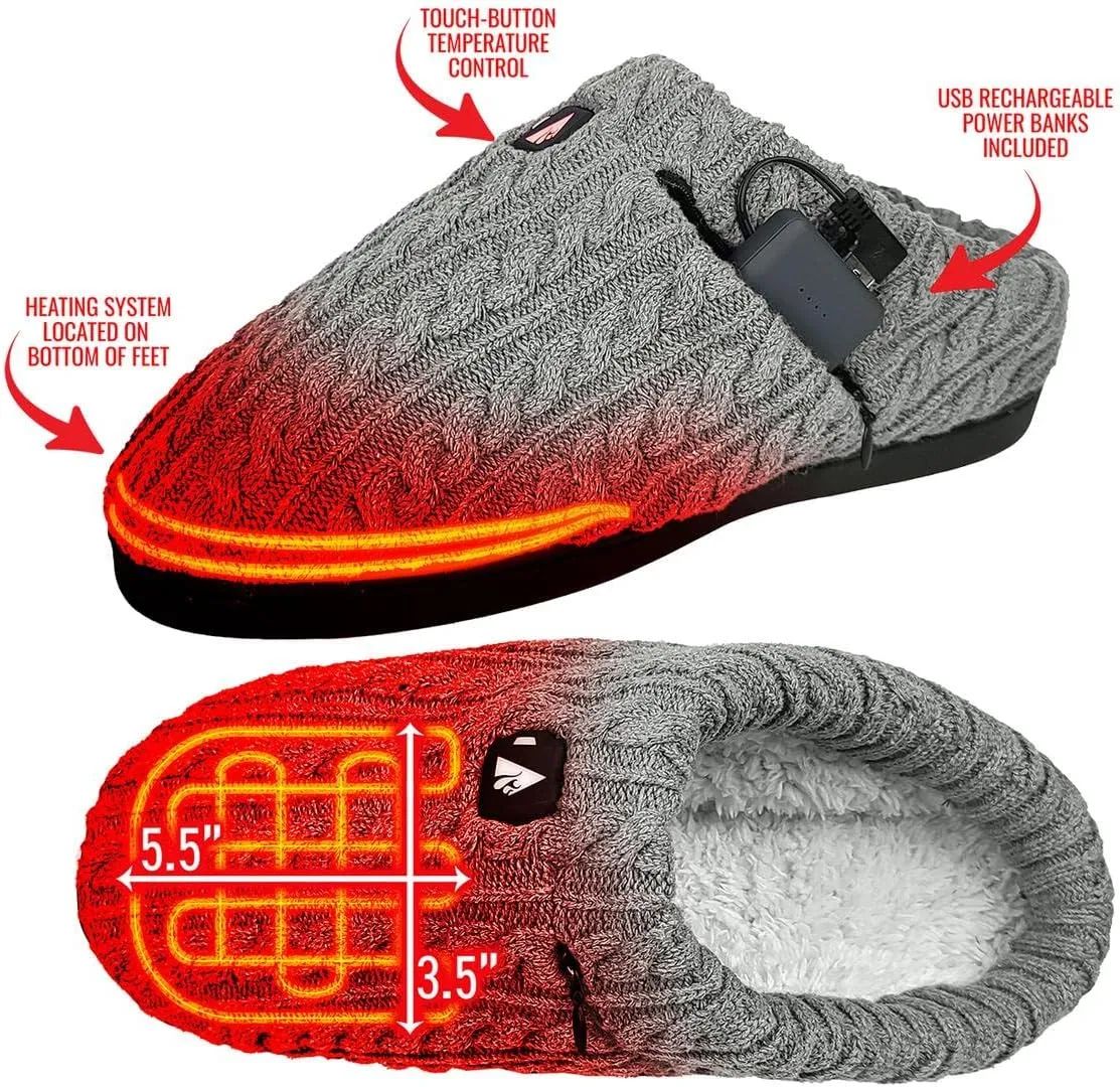 ActionHeat 5V Cable Knit Heated Slippers – Rechargeable Battery-Operated Winter Shoes for Home – Up to 130°F Heating