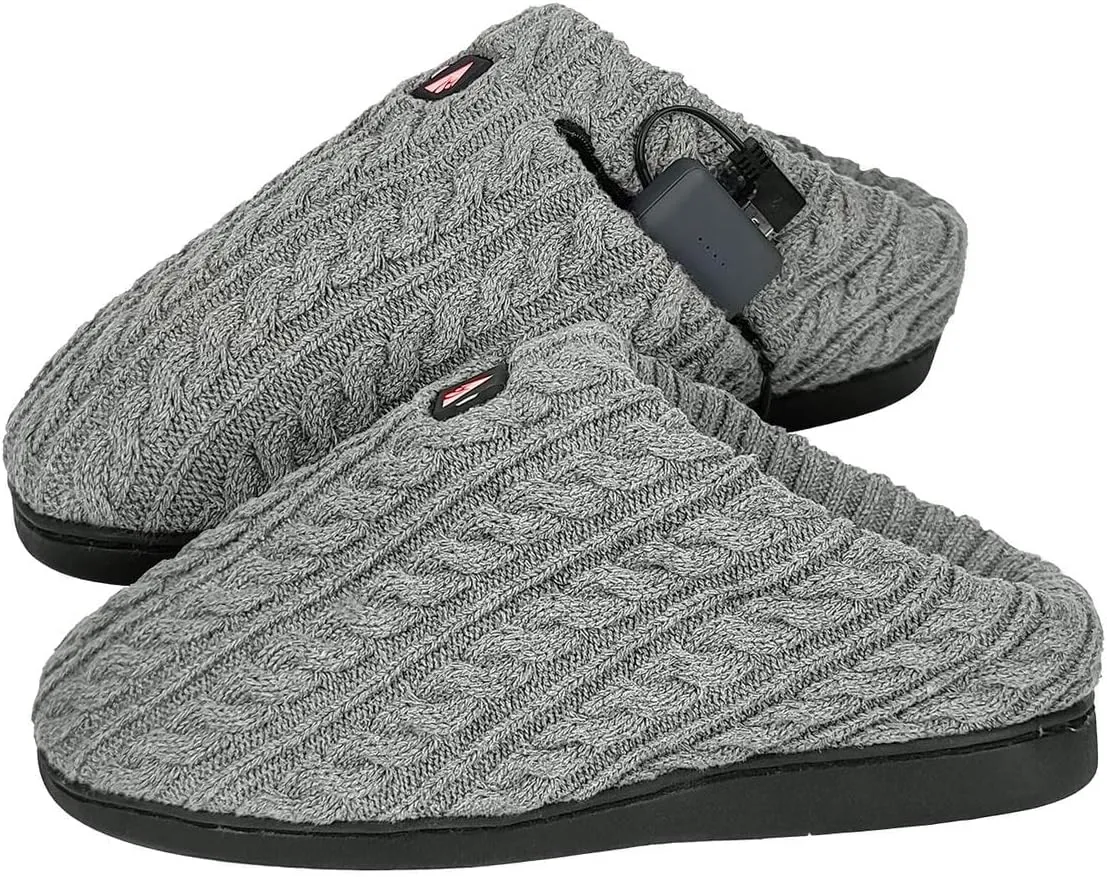 ActionHeat 5V Cable Knit Heated Slippers – Rechargeable Battery-Operated Winter Shoes for Home – Up to 130°F Heating