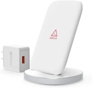 Adonit Charger Stand (White) Fast Charging Qi-Certified for iPhone 12, 12 Pro, 11, 11 Pro, Pro Max, XR, Xs Max, XS, X, 8, 8 Plus, Galaxy S20 S10 S9 S8, Note 10 (Included QC Adapter)