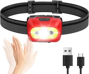 Aigostar Rechargeable Headlamp 6500K 600Lumen Head Light,Waterproof Bright Flashing Long-Last Motion Sensor Head Lamp for Outdoor Camping Hiking Running Fishing Cycling Miner Construction Emergency