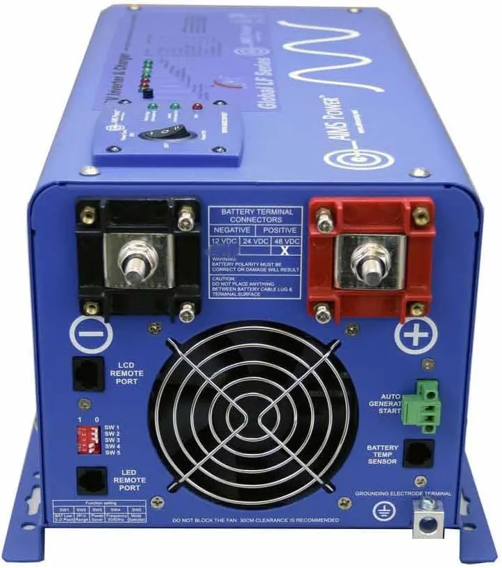 AIMS Power 2000 Watt Pure Sine Inverter Charger 120 Vac Single Phase 48 VDC, 6000W Surge for 20 Seconds -3X Surge Capability, Battery Priority Selector