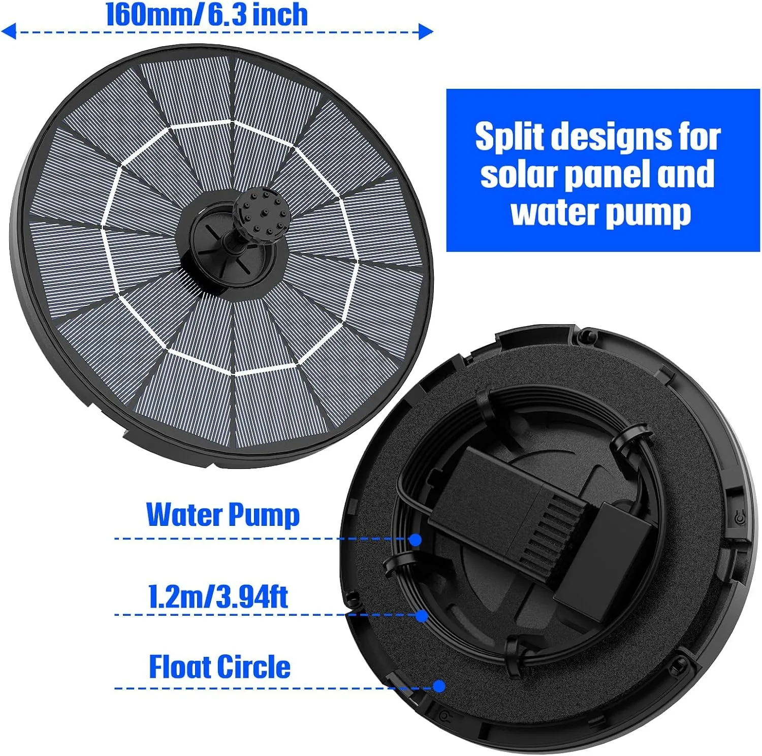 AISITIN 2.8W Solar Fountain Pump for Water Feature with 3.9ft Cord, Solar Bird Bath Fountain with 6 Nozzles, Solar Powered Water Fountain for Bird Bath, Garden, Ponds Fish Tank and Outdoor