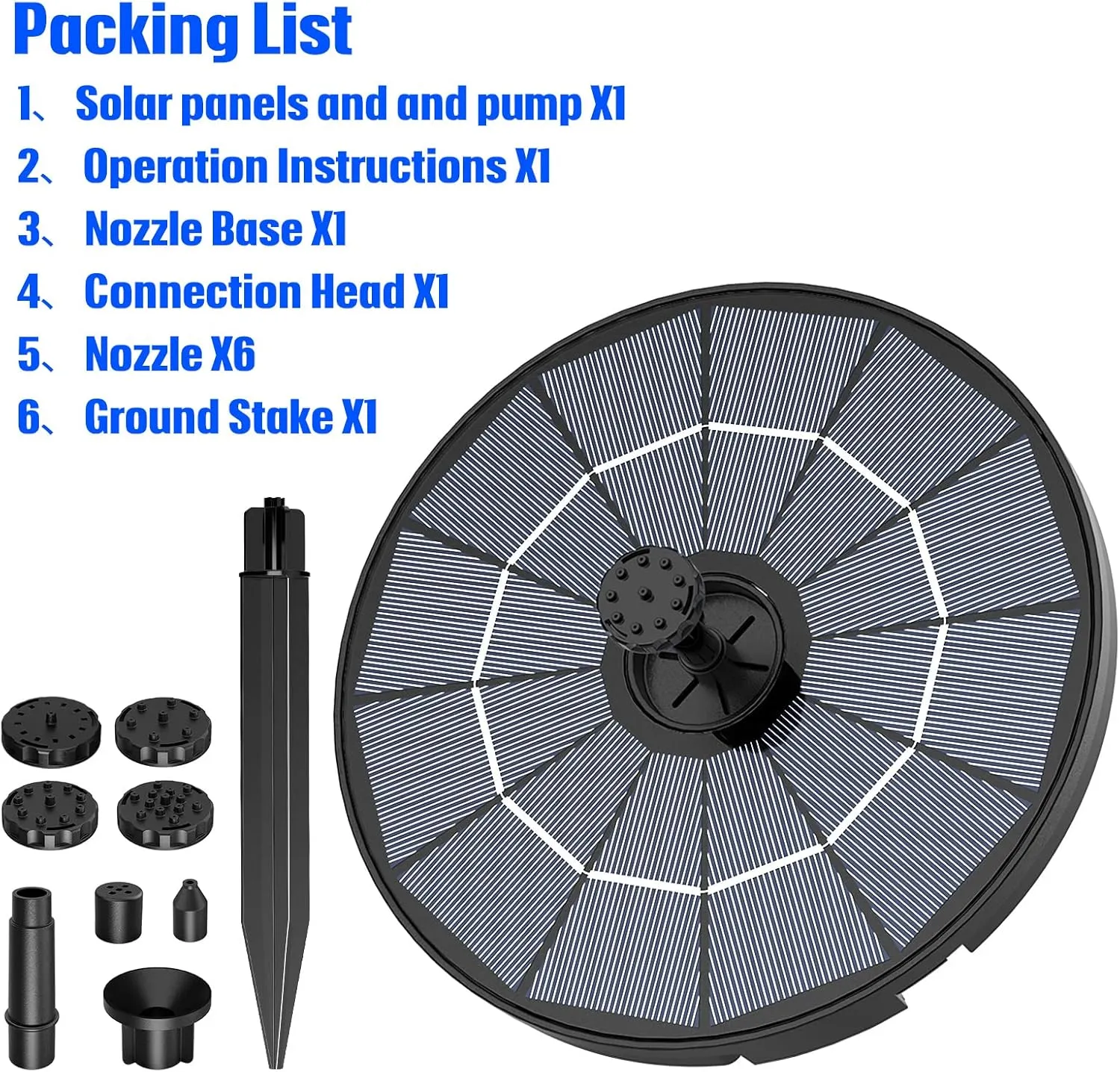 AISITIN 2.8W Solar Fountain Pump for Water Feature with 3.9ft Cord, Solar Bird Bath Fountain with 6 Nozzles, Solar Powered Water Fountain for Bird Bath, Garden, Ponds Fish Tank and Outdoor
