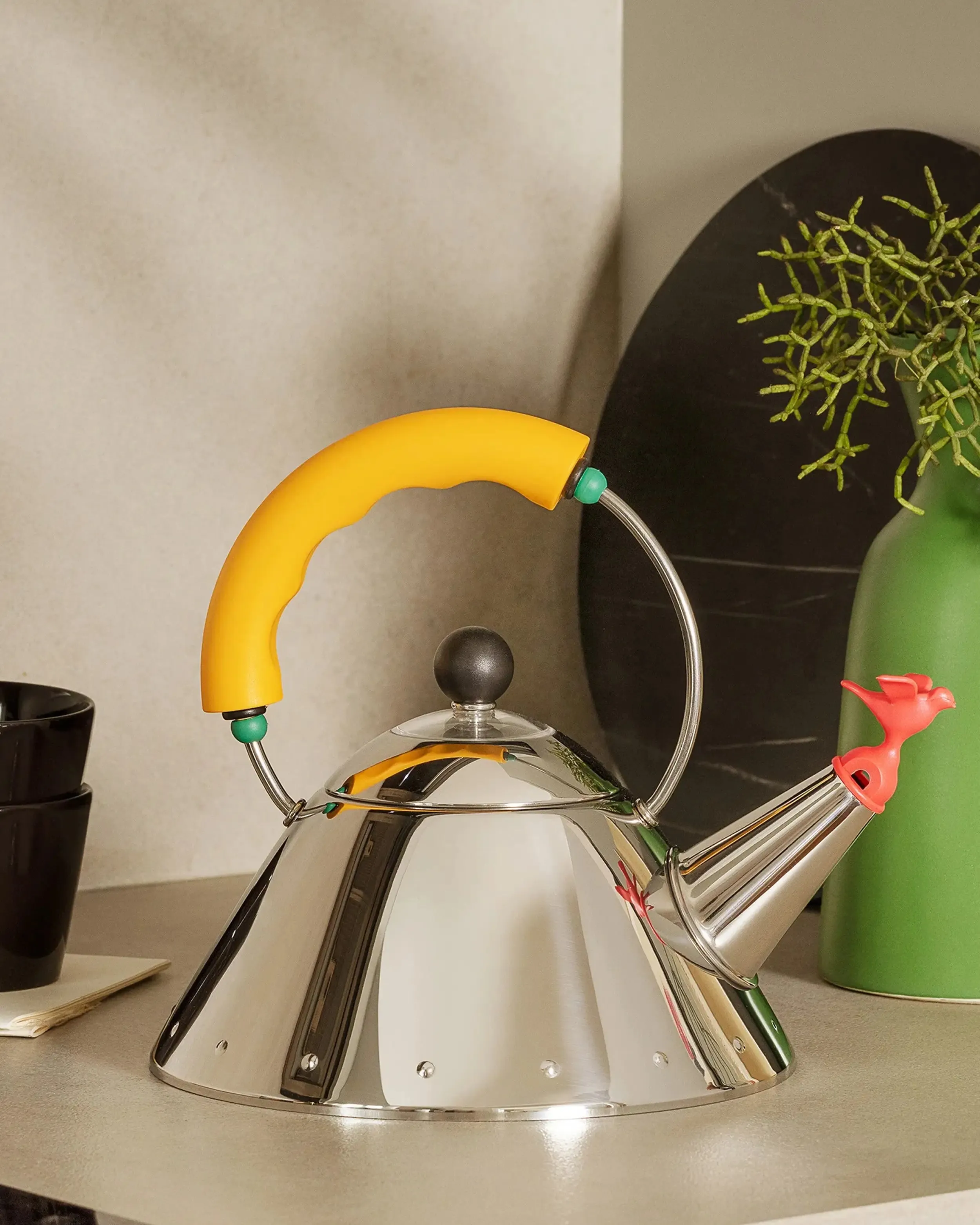 Alessi 9093 kettle in steel with colored handle