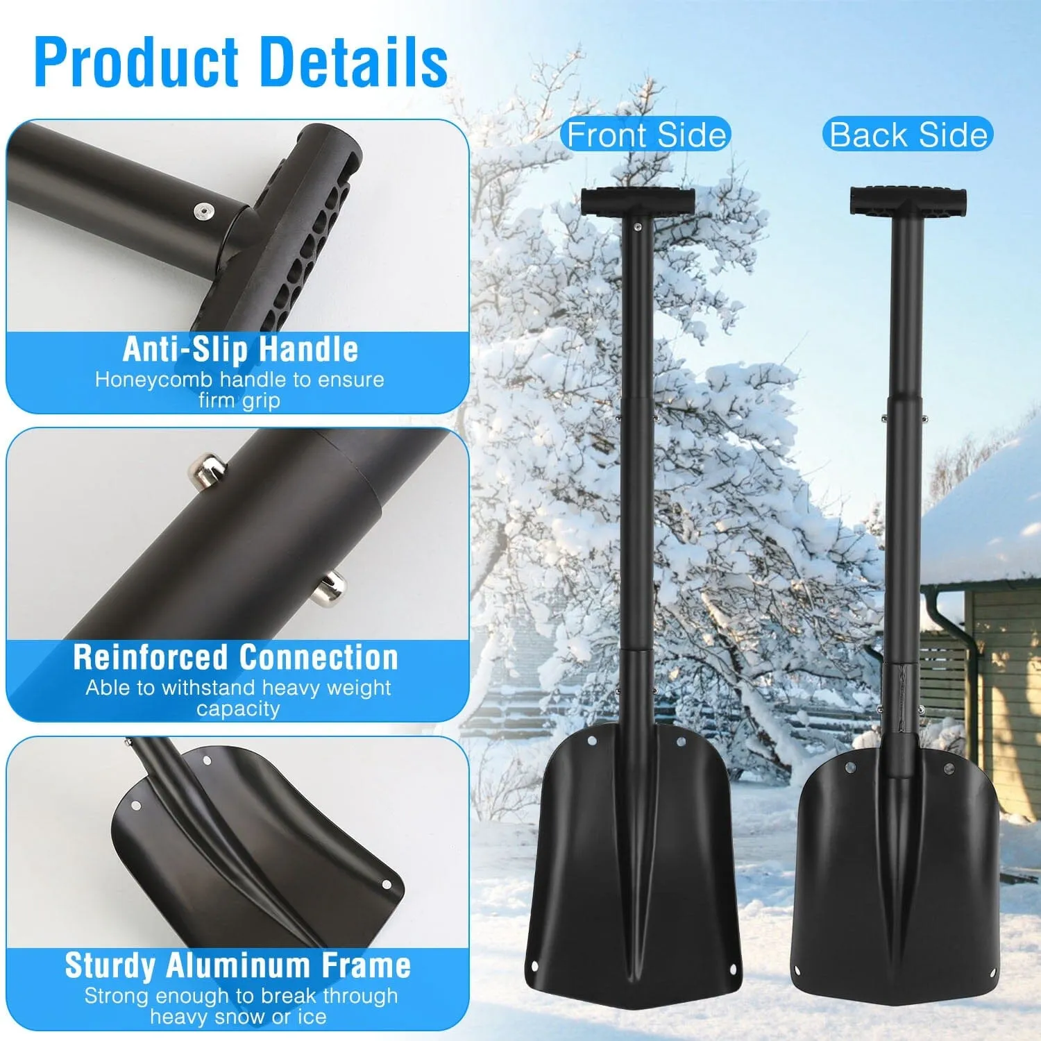 Aluminum Snow Shovel Portable Lightweight Camping Garden Beach Shovel