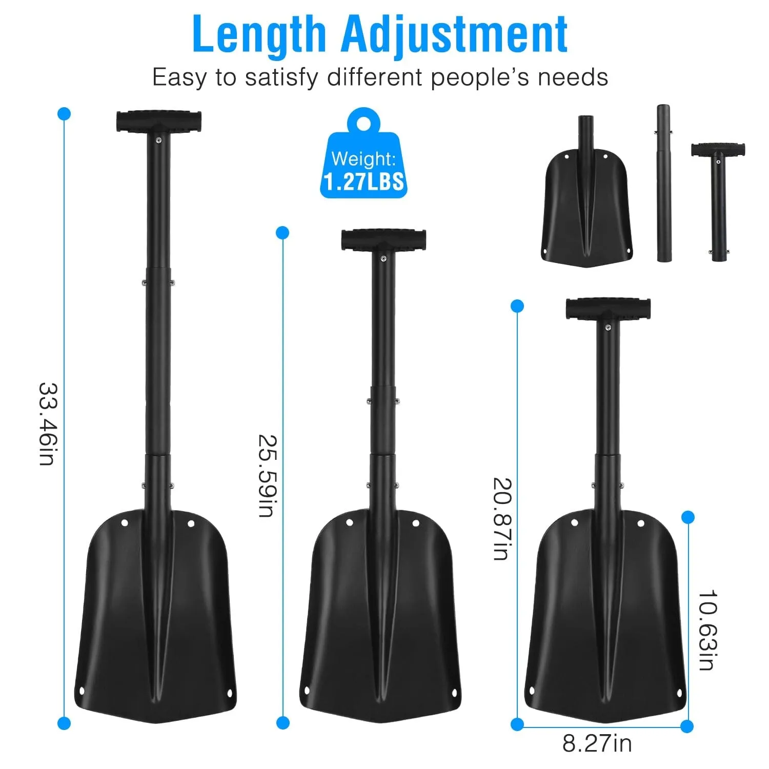 Aluminum Snow Shovel Portable Lightweight Camping Garden Beach Shovel