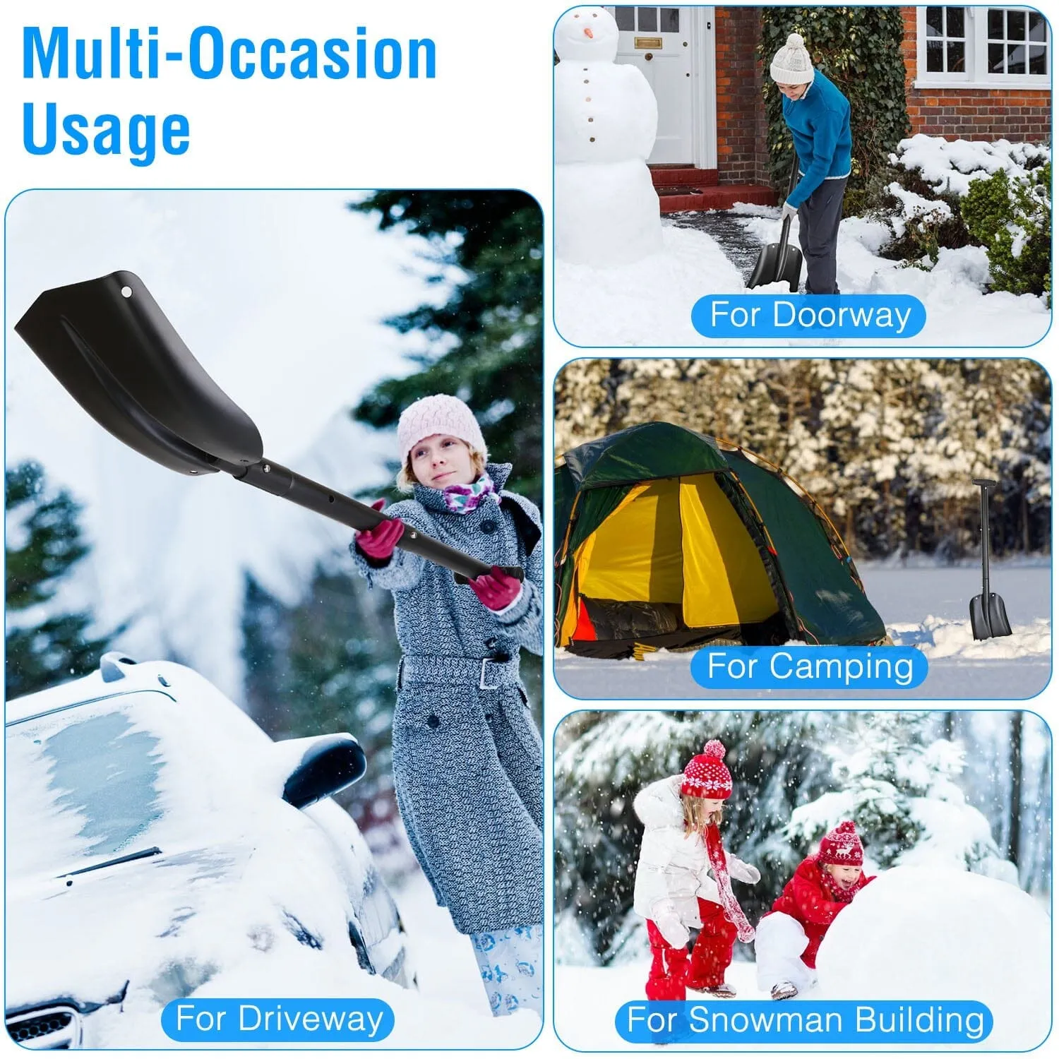 Aluminum Snow Shovel Portable Lightweight Camping Garden Beach Shovel
