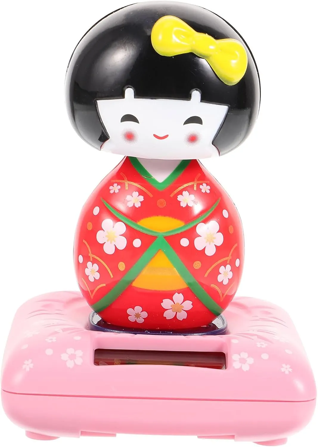 Amosfun Solar Powered Bobble Shaking Head Dancing Toy Japanese Kokeshi Doll Figurines Statues Car Dash Board Decorations Red