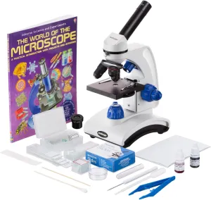 AmScope M162 Series Portable Metal Frame Student Compound Microscope - With The World of The Microscope - 40X-1000X Magnification - For Kids - With Dual Lens LED Lights.