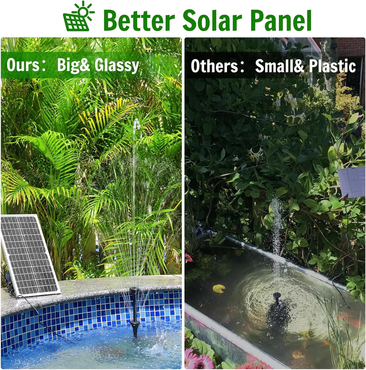 AMZtime 15W Solar Water Pump Fountain, DIY Solar Powered Fountain Pump Kit, Solar Fountain Pump with Upgraded Glass Solar Panels for Birdbath, Pool, Hydroponics, Fish Pond, Garden, Waterfall