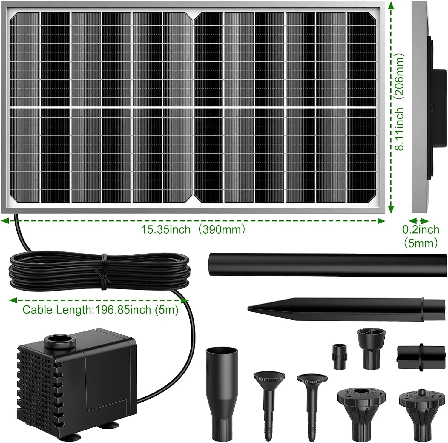AMZtime 15W Solar Water Pump Fountain, DIY Solar Powered Fountain Pump Kit, Solar Fountain Pump with Upgraded Glass Solar Panels for Birdbath, Pool, Hydroponics, Fish Pond, Garden, Waterfall