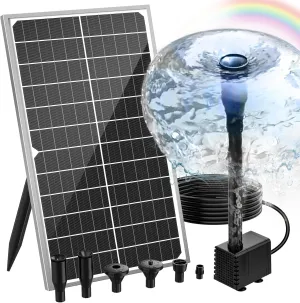 AMZtime 15W Solar Water Pump Fountain, DIY Solar Powered Fountain Pump Kit, Solar Fountain Pump with Upgraded Glass Solar Panels for Birdbath, Pool, Hydroponics, Fish Pond, Garden, Waterfall