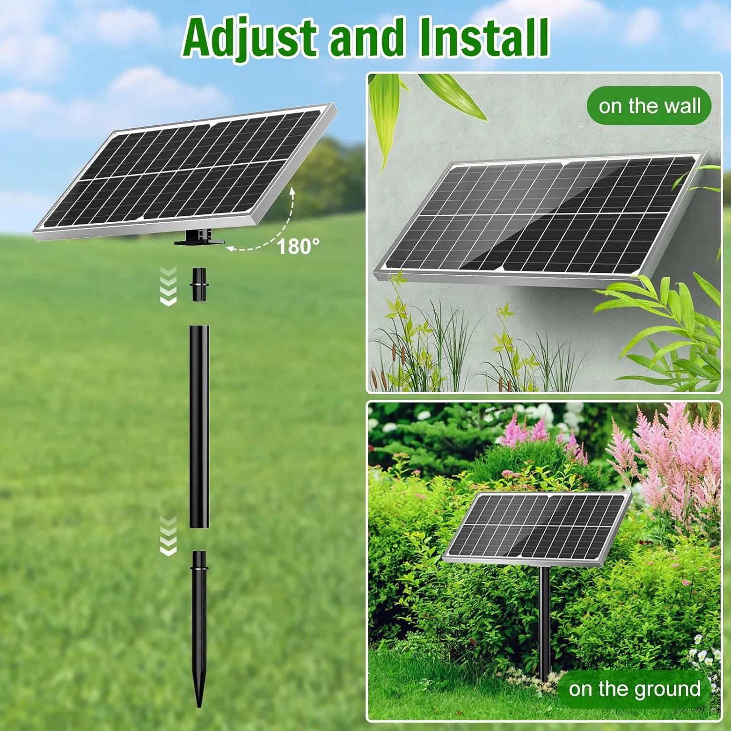 AMZtime 15W Solar Water Pump Fountain, DIY Solar Powered Fountain Pump Kit, Solar Fountain Pump with Upgraded Glass Solar Panels for Birdbath, Pool, Hydroponics, Fish Pond, Garden, Waterfall