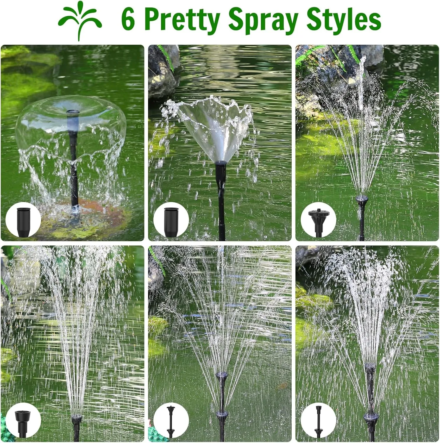 AMZtime 15W Solar Water Pump Fountain, DIY Solar Powered Fountain Pump Kit, Solar Fountain Pump with Upgraded Glass Solar Panels for Birdbath, Pool, Hydroponics, Fish Pond, Garden, Waterfall