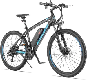 ANCHEER 26/27.5 '' Electric Bike for Adults, Peak 500W/750W Ebike, 3 Hours Fast Charge, 60 Miles Electric Bicycle with 374/499Wh Battery, Electric Mountain Bike with 7/21 Speed
