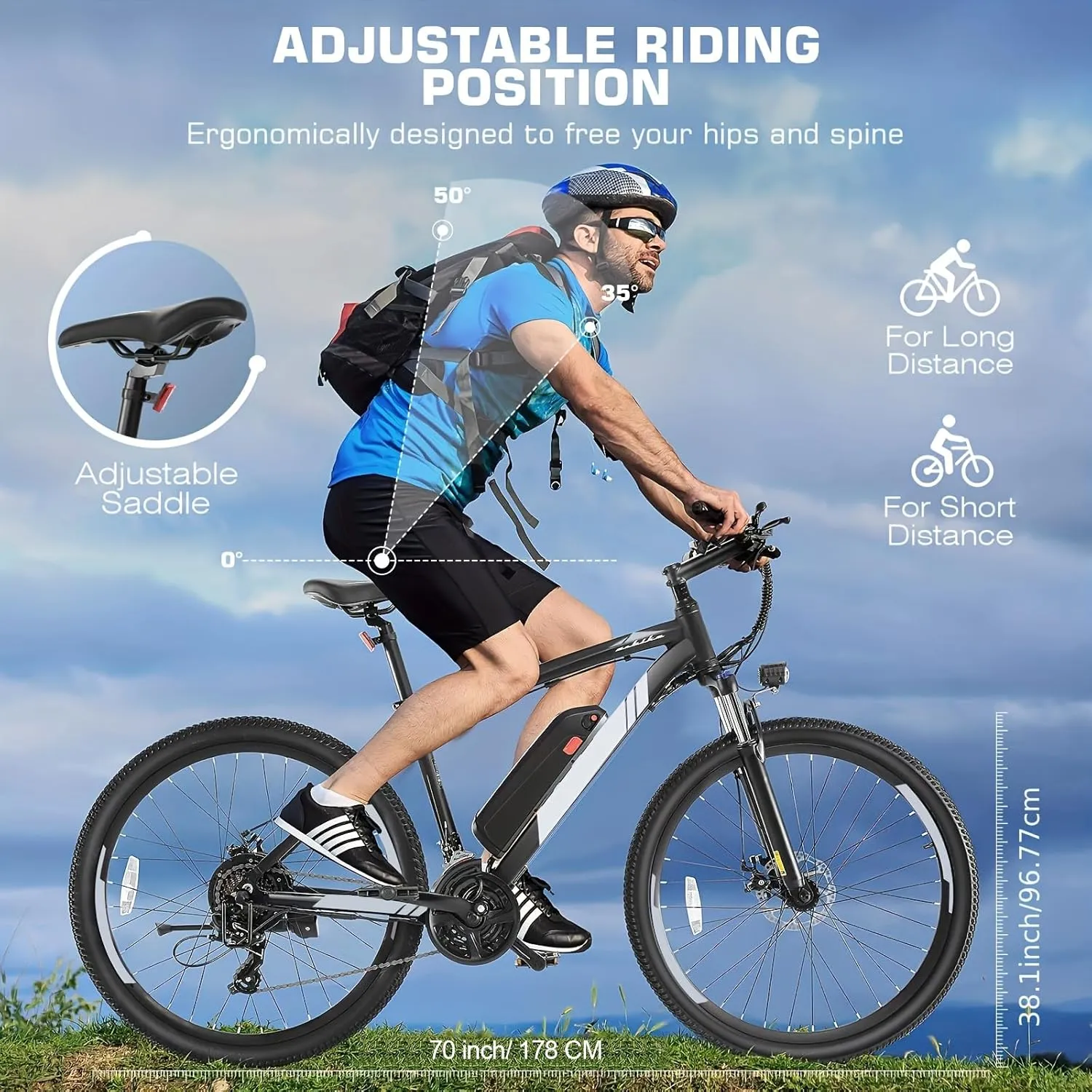 ANCHEER 26/27.5 '' Electric Bike for Adults, Peak 500W/750W Ebike, 3 Hours Fast Charge, 60 Miles Electric Bicycle with 374/499Wh Battery, Electric Mountain Bike with 7/21 Speed
