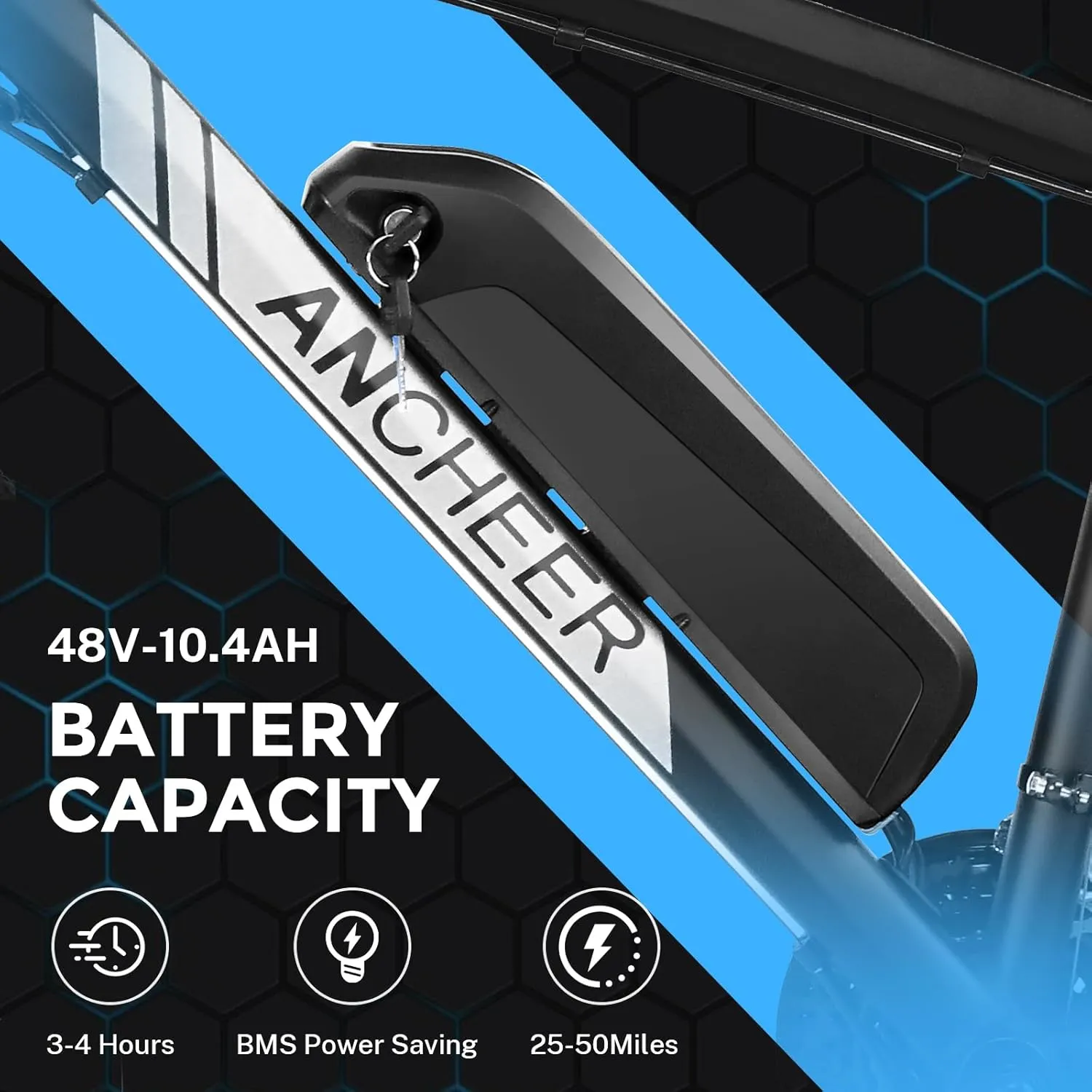 ANCHEER 26/27.5 '' Electric Bike for Adults, Peak 500W/750W Ebike, 3 Hours Fast Charge, 60 Miles Electric Bicycle with 374/499Wh Battery, Electric Mountain Bike with 7/21 Speed