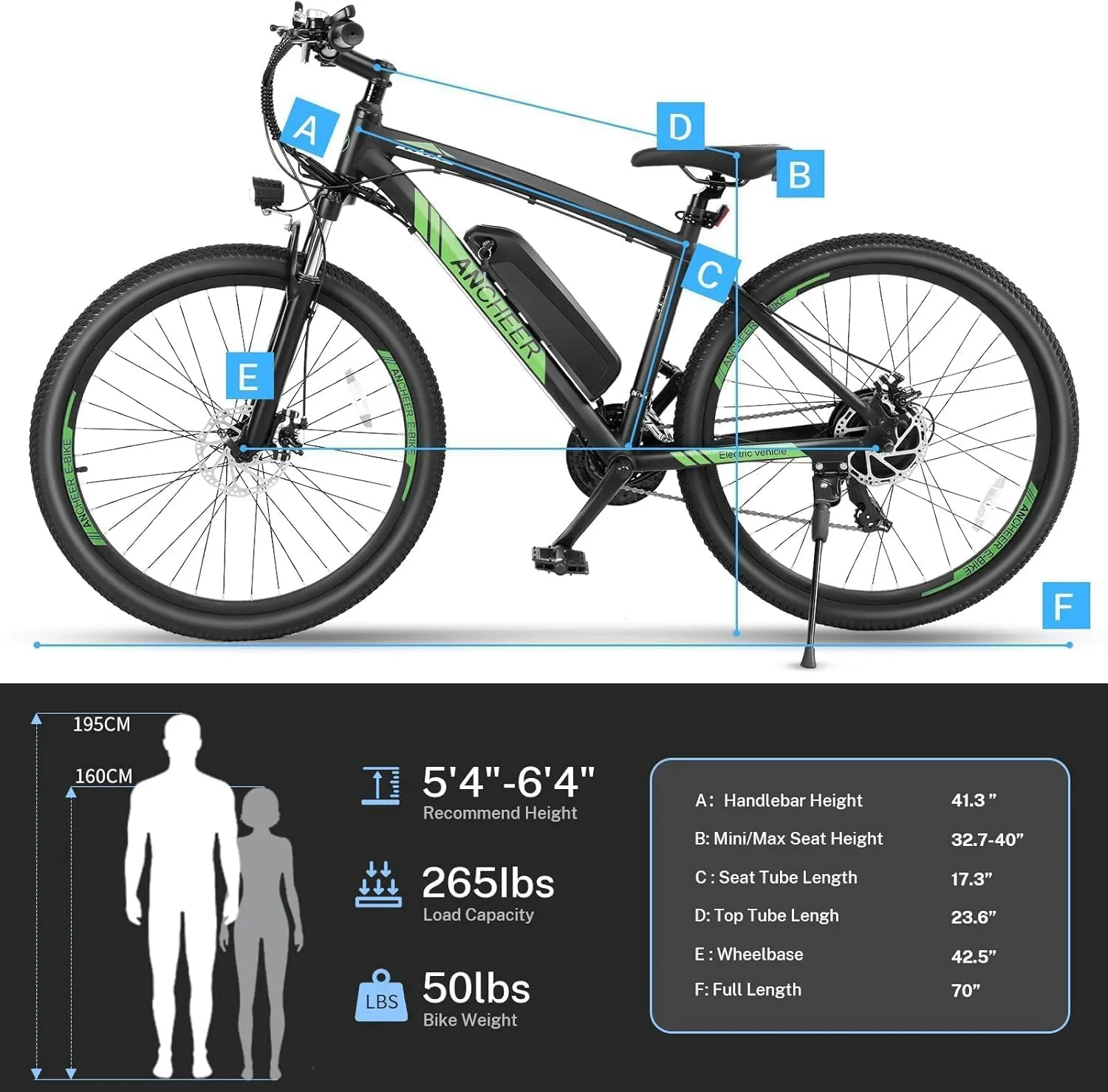 ANCHEER Electric Bike for Adults, Peak 750W Ebike, 3 Hours Fast Charge, 60 Miles Electric Bicycle with 48V/499Wh Battery, 27.5 ''Hummmer Electric Mountain Bike with LCD Display, 21/24 Speed