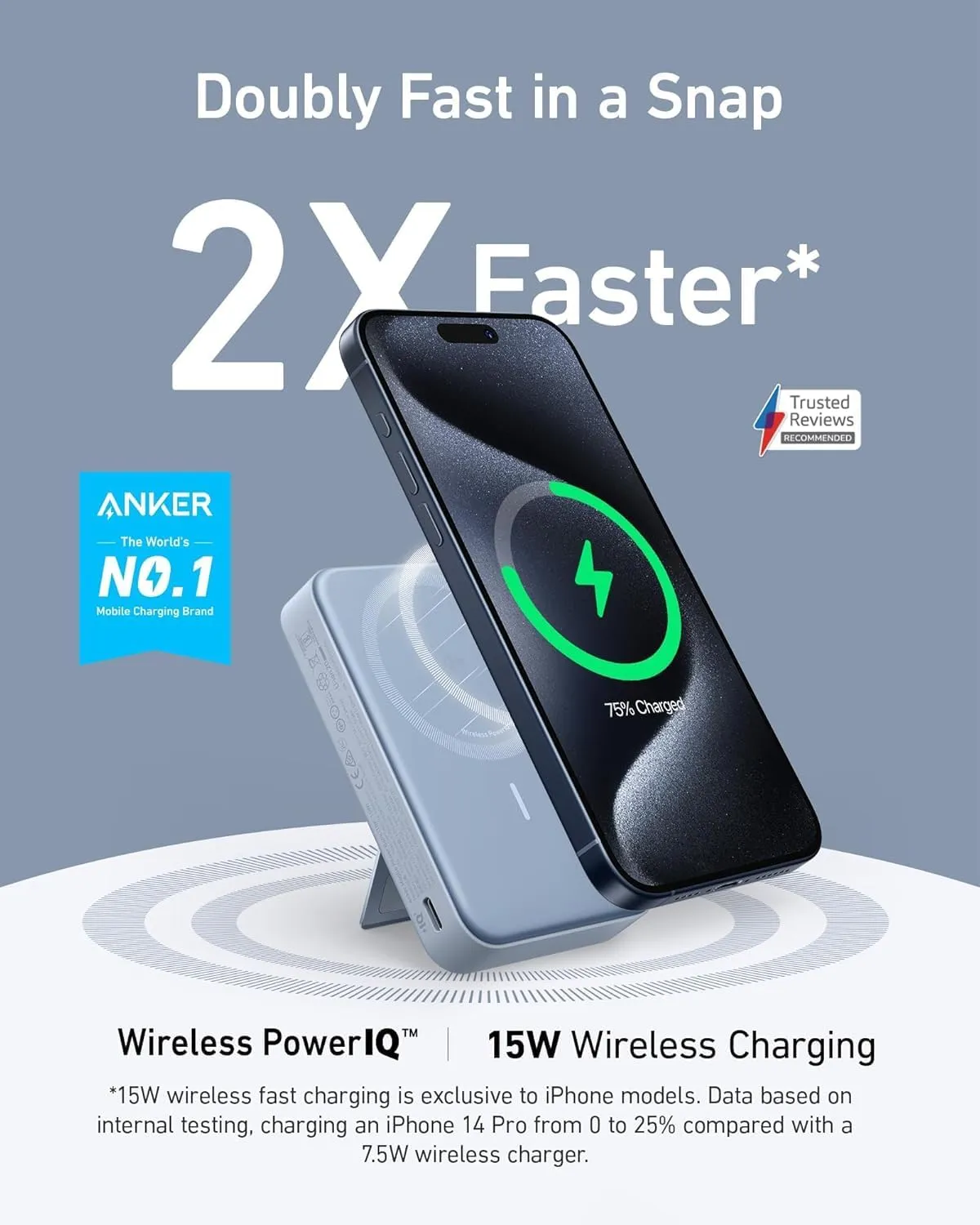 Anker MagGo Power Bank, Qi2 Certified 15W Fast MagSafe Compatible Mobile Charger, 10,000mAh Battery, Smart Display & Foldable Stand, for iPhone 15/14/13/12, Includes USB-C Cable