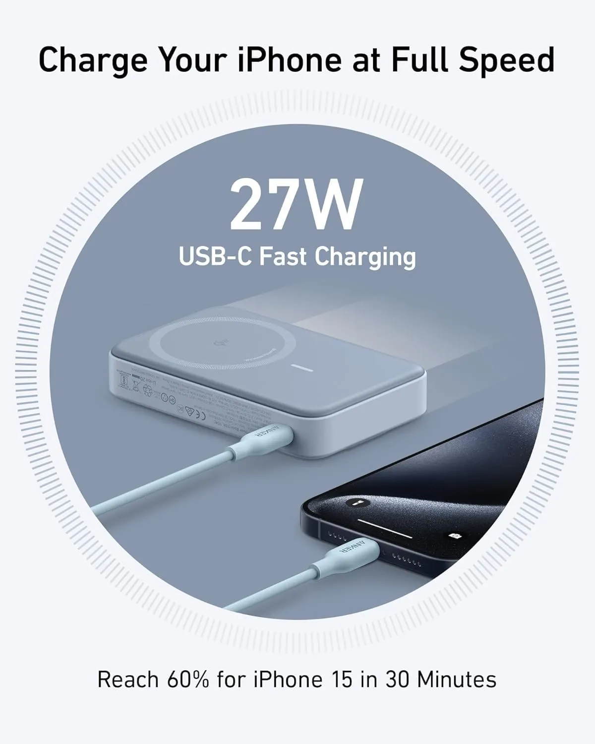 Anker MagGo Power Bank, Qi2 Certified 15W Fast MagSafe Compatible Mobile Charger, 10,000mAh Battery, Smart Display & Foldable Stand, for iPhone 15/14/13/12, Includes USB-C Cable