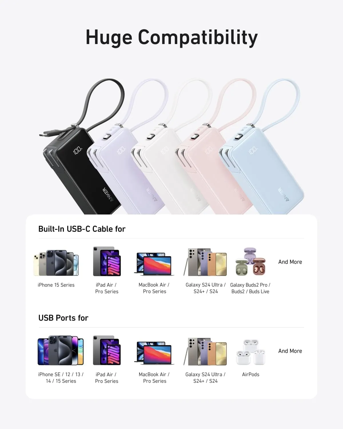 ANKER Nano 3-in-1 Portable iPhone Charger, 10,000mAh Power Bank with Built-in USB-C Cable and Foldable Wall Plug, 30W Max Battery Pack, Travel Essentials for iPhone 16/15 Series, Galaxy, MacBook