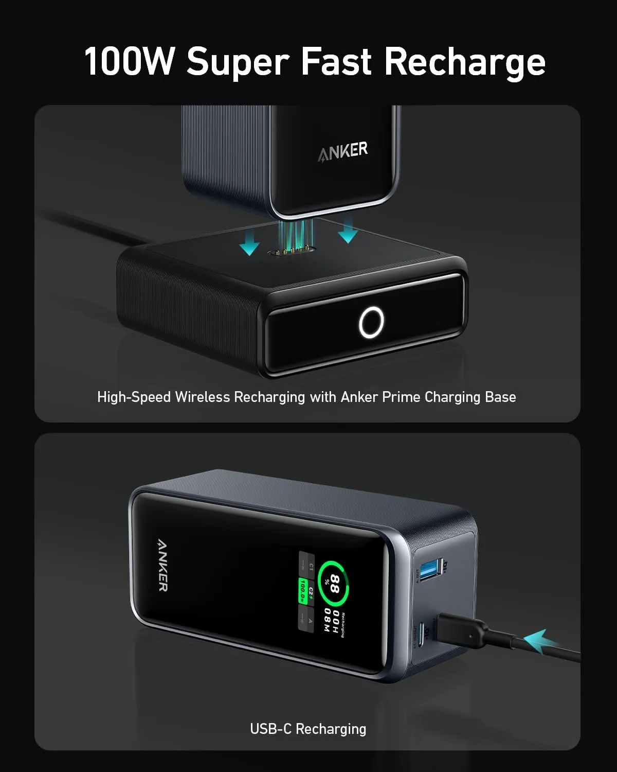 ANKER Prime Power Bank 200W, 20,000mAh Portable Charger 3-Port with 100W Charging Base, Smart Digital Display, Compatible with iPhone 16/15/15 Plus/15 Pro/15 Pro Max/14 Series, MacBook, Samsung, Dell