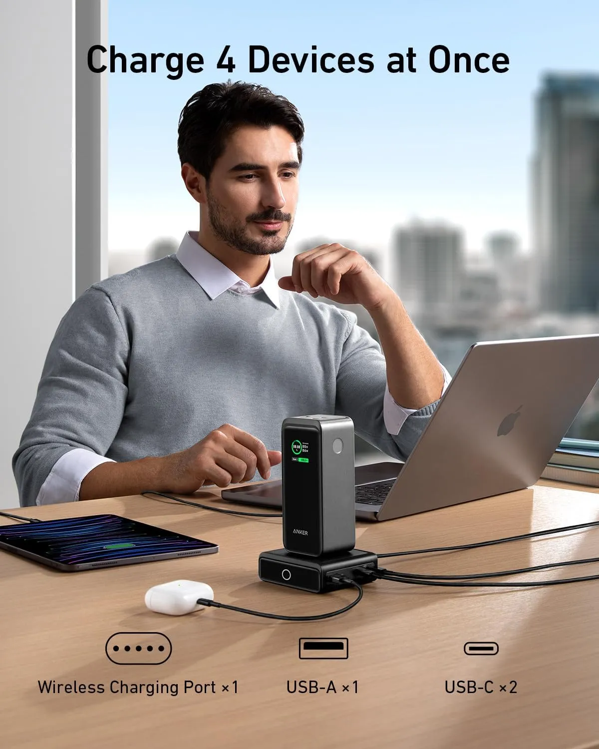 ANKER Prime Power Bank 200W, 20,000mAh Portable Charger 3-Port with 100W Charging Base, Smart Digital Display, Compatible with iPhone 16/15/15 Plus/15 Pro/15 Pro Max/14 Series, MacBook, Samsung, Dell