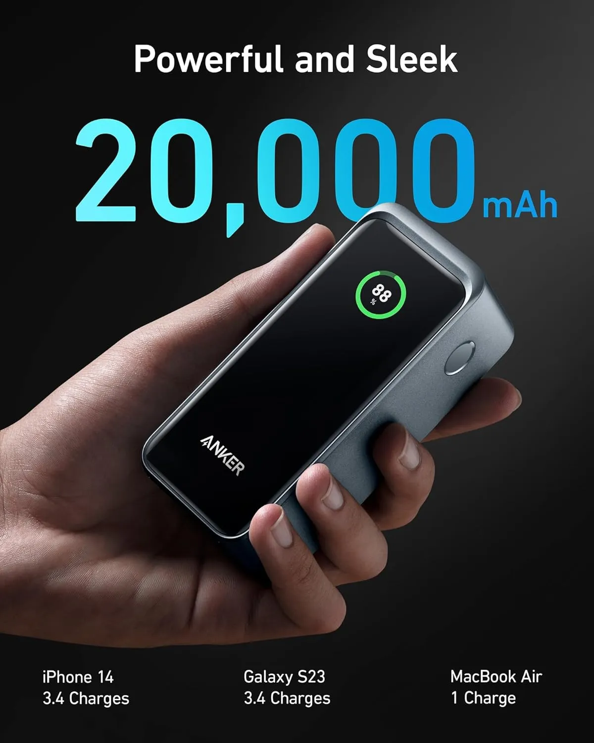ANKER Prime Power Bank 200W, 20,000mAh Portable Charger 3-Port with 100W Charging Base, Smart Digital Display, Compatible with iPhone 16/15/15 Plus/15 Pro/15 Pro Max/14 Series, MacBook, Samsung, Dell