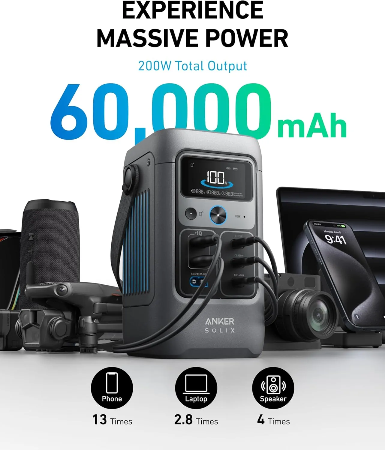 Anker SOLIX C200 DC Power Bank Station and 60W Solar Panel, 192Wh Portable Power Station, LiFePO4 Battery, 200W Solar Generator, for Outdoor, Camping, Traveling, and Emergencies