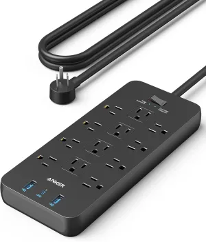 Anker Surge Protector Power Strip (2100J), 12 Outlets with 1 USB-C/2 USB-A Ports for iPhone 16/16 Plus/16 Pro/16 Pro Max, 5ft Extension Cord, Flat Plug, 20W USB-C Charging for Home, Office,TUV Listed